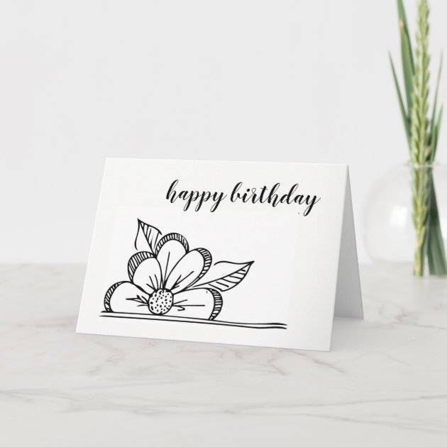 Flower Drawing - Birthday Card - Blank Inside